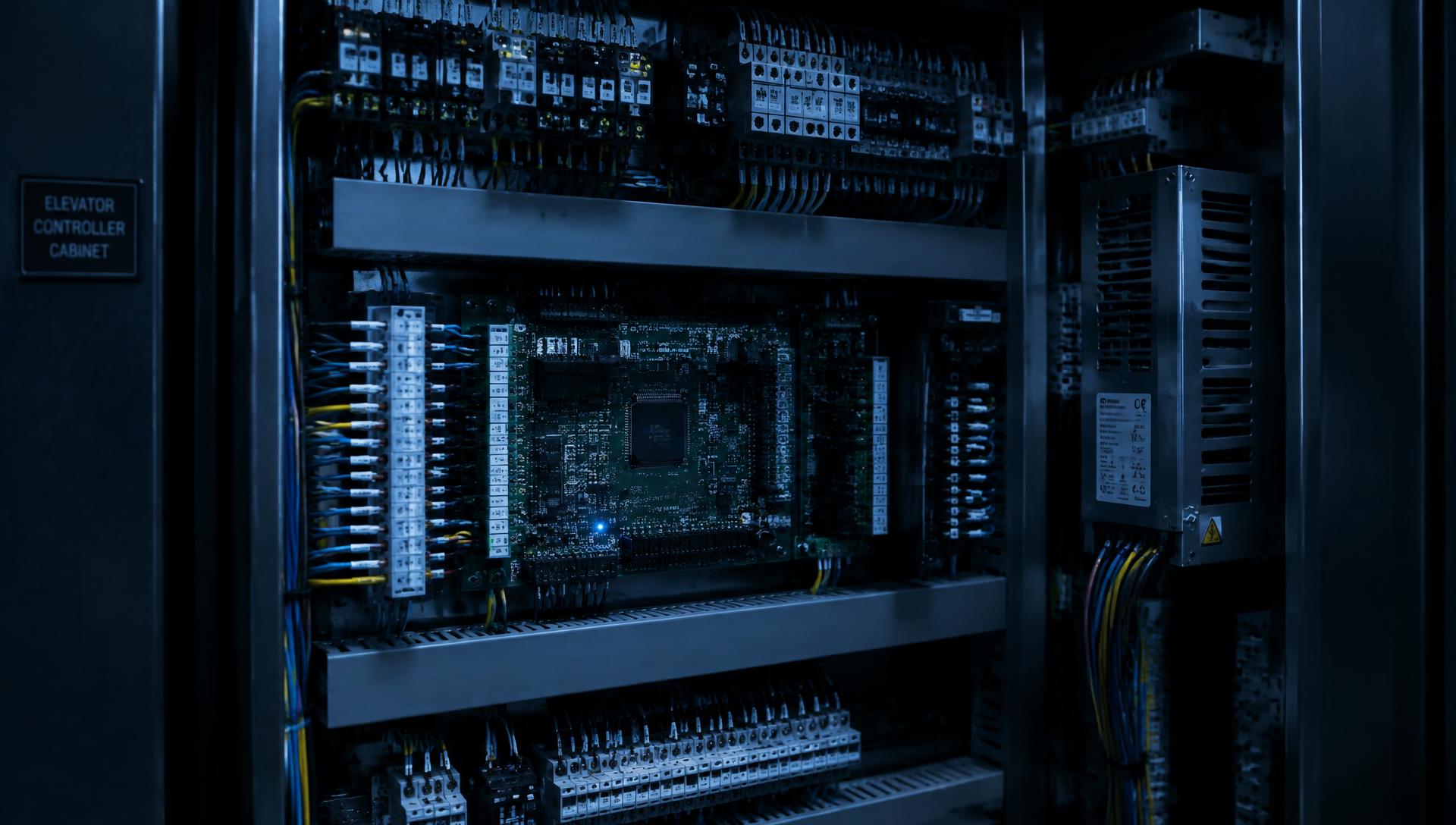 Neatly wired elevator controller cabinet