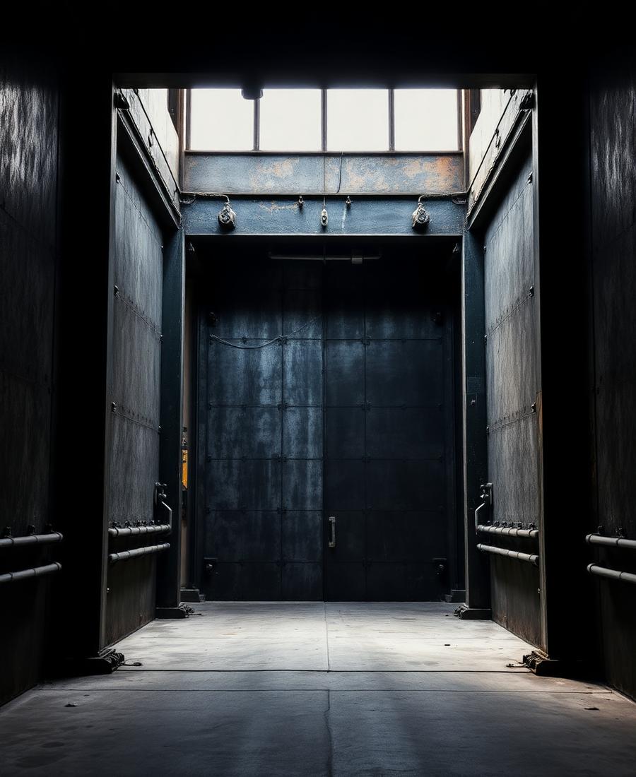 Heavy freight elevator entrance in an industrial building